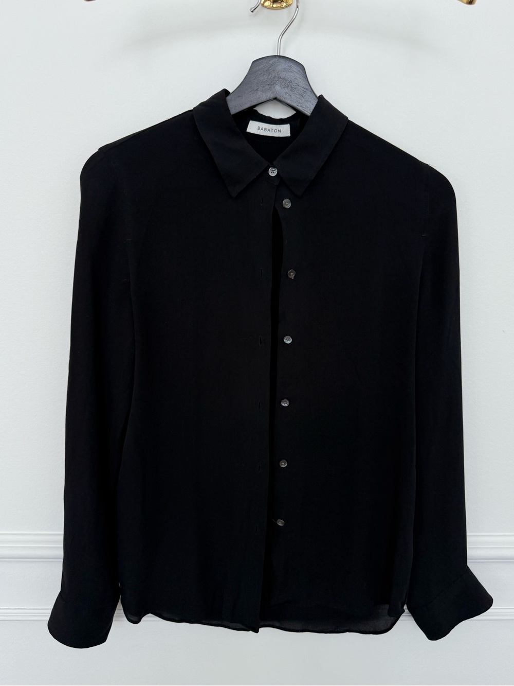 Babaton Black Silk Button-Up Shirt - XS